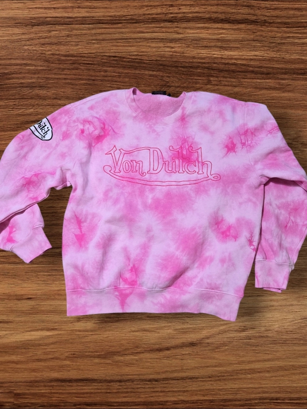 Von Dutch Pink Tie-Dye Crewneck Relaxed Sweatshirt NWT